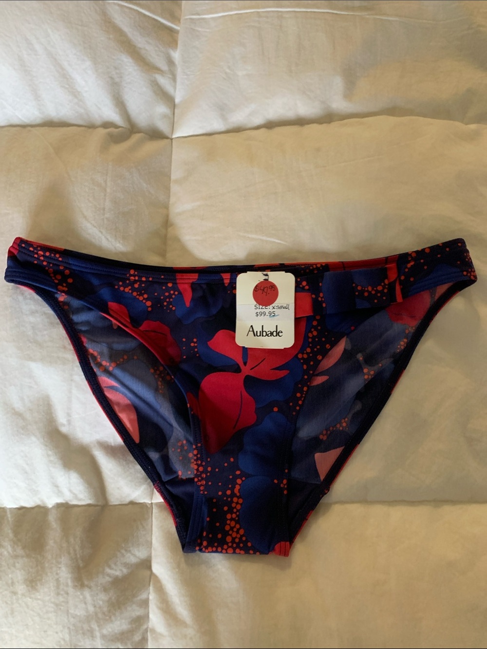 Aubade Navy Bikini Bottoms with Red & Pink Floral Print